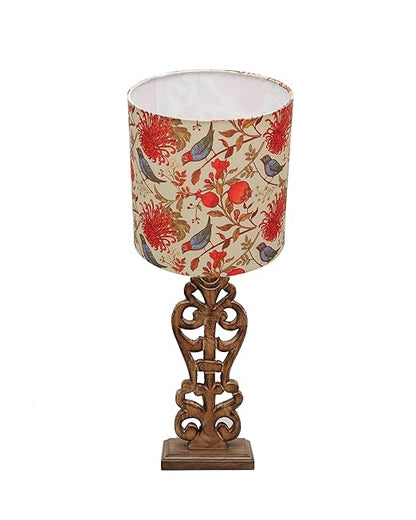 Sculptural Hand Carved Wood Table Lamp with Savannah shade, Antique Black