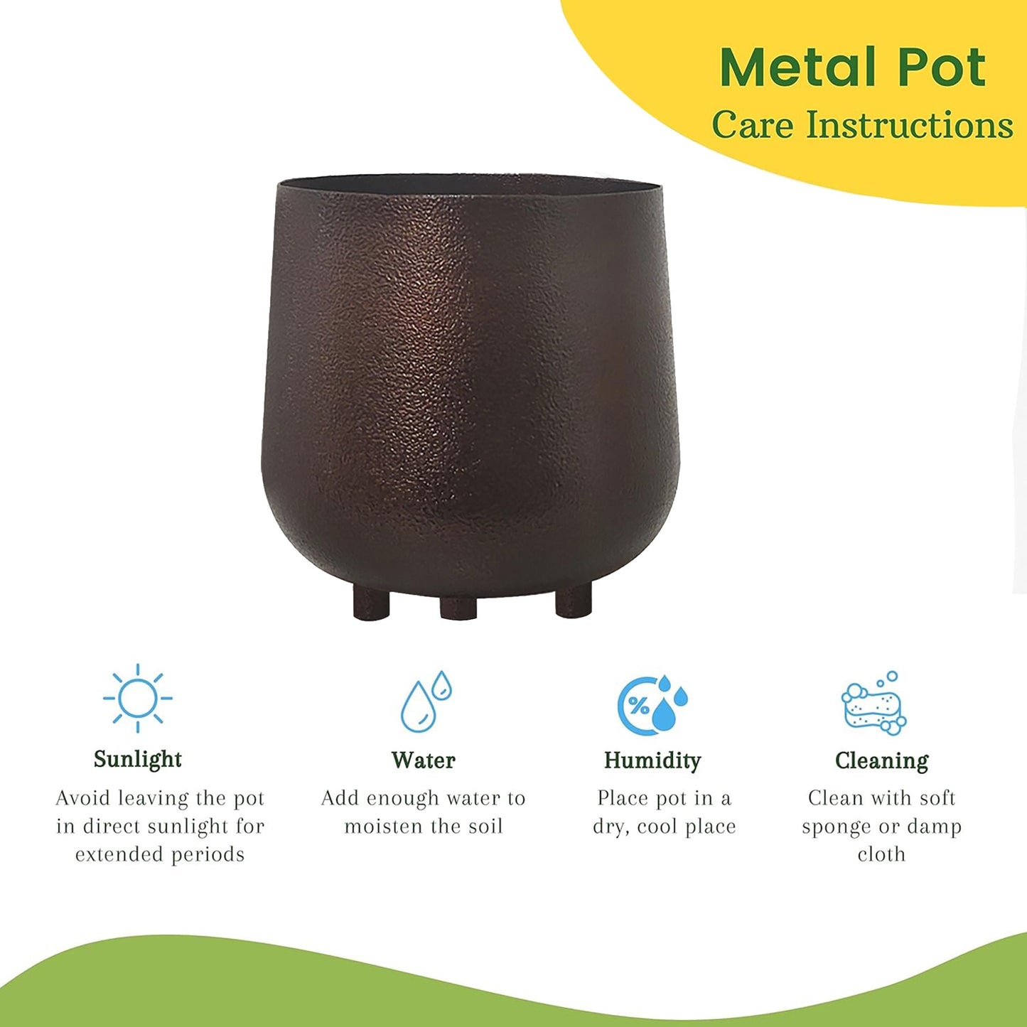 Homesake® Metal Flower Pots Planter DistressToned Garden Planters, 7.5/7 Inch Indoor Round Plant Containers, Pack 2 Cactus Greens Pots with Drainage Hole