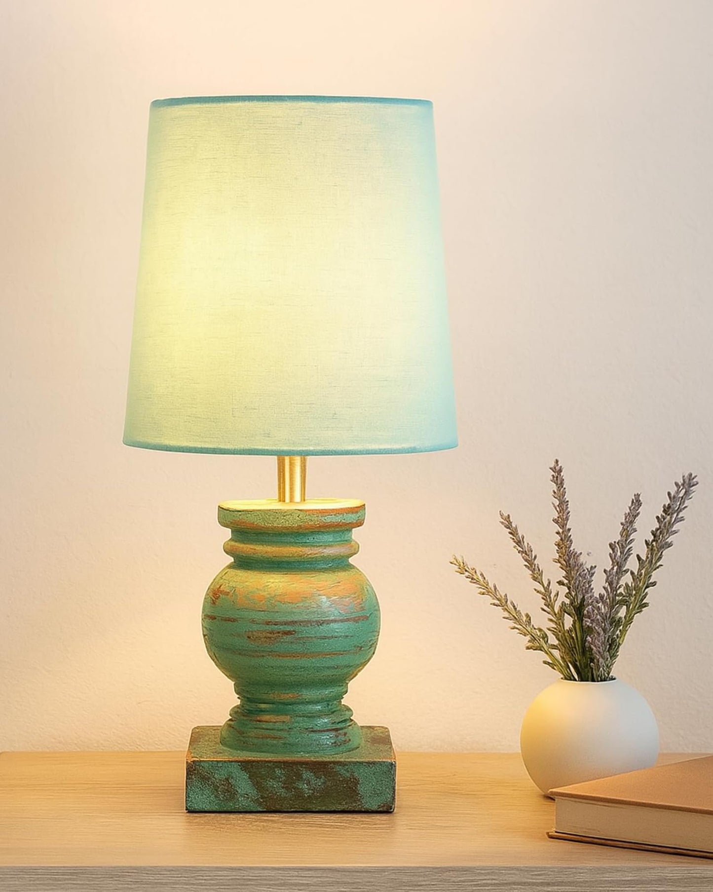 Small Table Lamp for Bedroom Living Room Simple Retro Wood Grain Farmhouse Bedside Lamps Suitable for Nightstand, Gift, Trophy