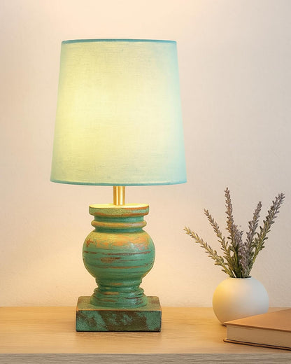 Small Table Lamp for Bedroom Living Room Simple Retro Wood Grain Farmhouse Bedside Lamps Suitable for Nightstand, Gift, Trophy