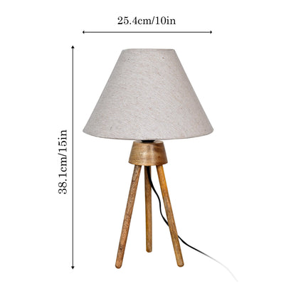 Wood Tripod Small Table Lamps, Rustic Antique Dimmable Bedside Lamp with Linen Lampshade, Nightstand Lamp for Nursery, Bedroom, Kid Room, Living Room,