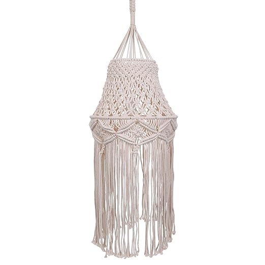 Macrame Lamp Shade Boho Hanging Pendant Light Cover,Handmade Woven Bohemian Decoration Chandelier Shade for Modern Office Bedroom Living Room Nursery Dorm, E27