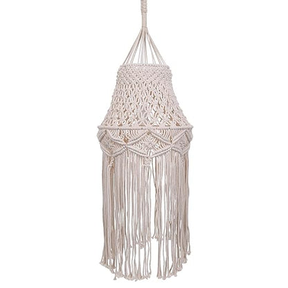 Macrame Lamp Shade Boho Hanging Pendant Light Cover,Handmade Woven Bohemian Decoration Chandelier Shade for Modern Office Bedroom Living Room Nursery Dorm, E27