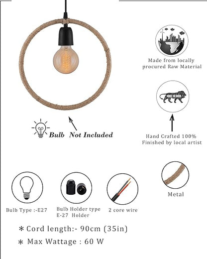 Modern Metal Pendant Lights Hemp Rope Decor Hanging Lamp E27 Loft Ceiling Light with filament bulb
