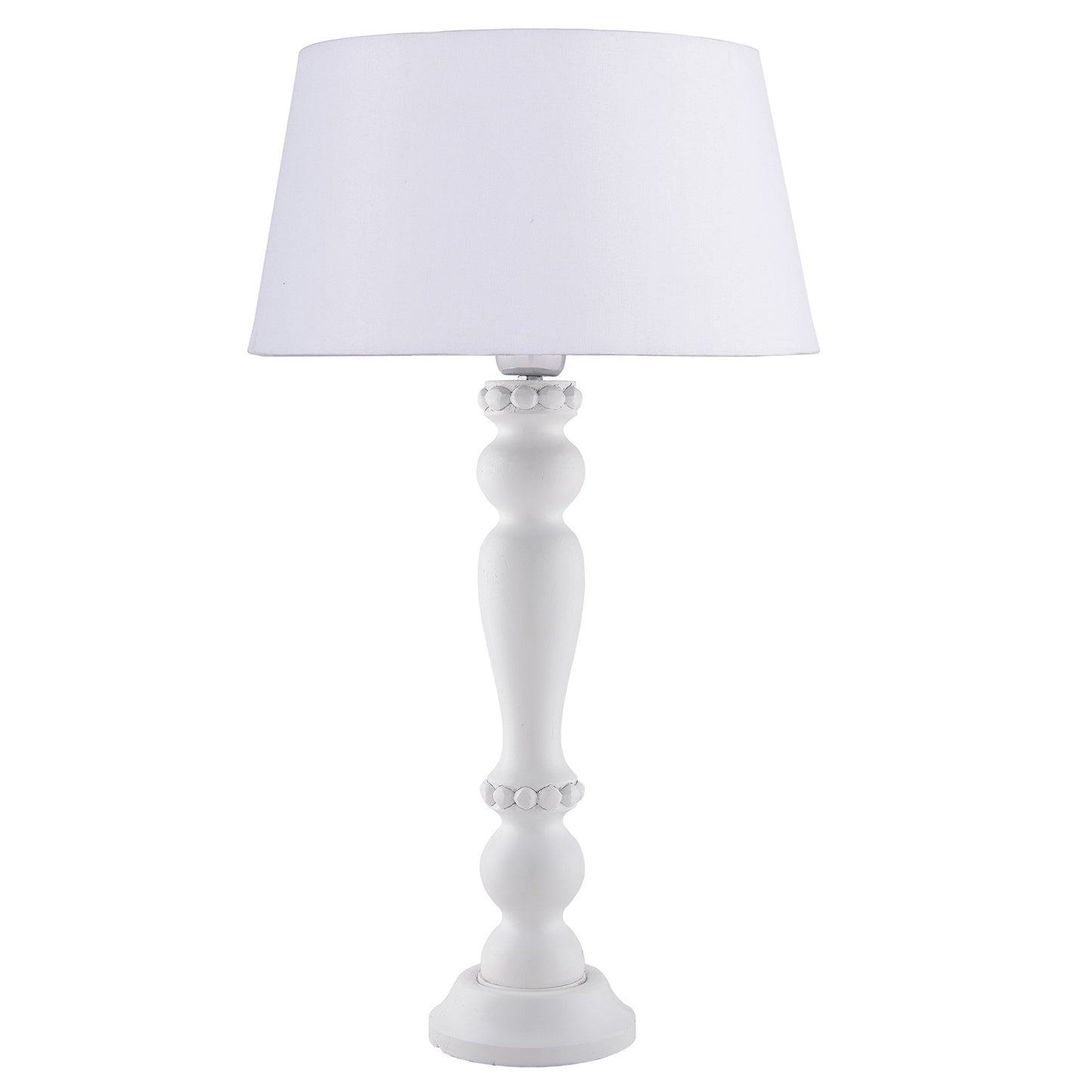 Homesake® Eureka Polka White Wood Table Lamp with White Drum Shade for Living Room, Home Decor, Bedroom