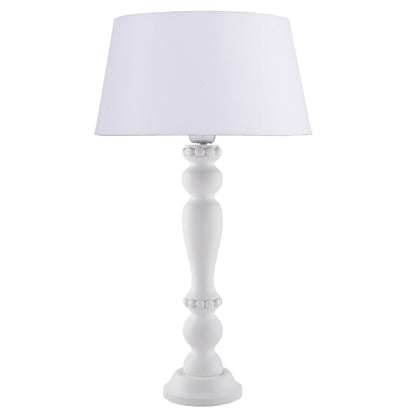 Homesake® Eureka Polka White Wood Table Lamp with White Drum Shade for Living Room, Home Decor, Bedroom