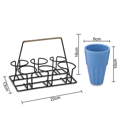 Homesake® Ceramic Chai Glass Set with Metal Stand, 6 Pieces Red Tea Glasses, Coffee, Kitchen, Dining Table & Home Serving, Dishwasher & Microwave Safe Tea Set, Hot & Cold Coffee Cup-120ml