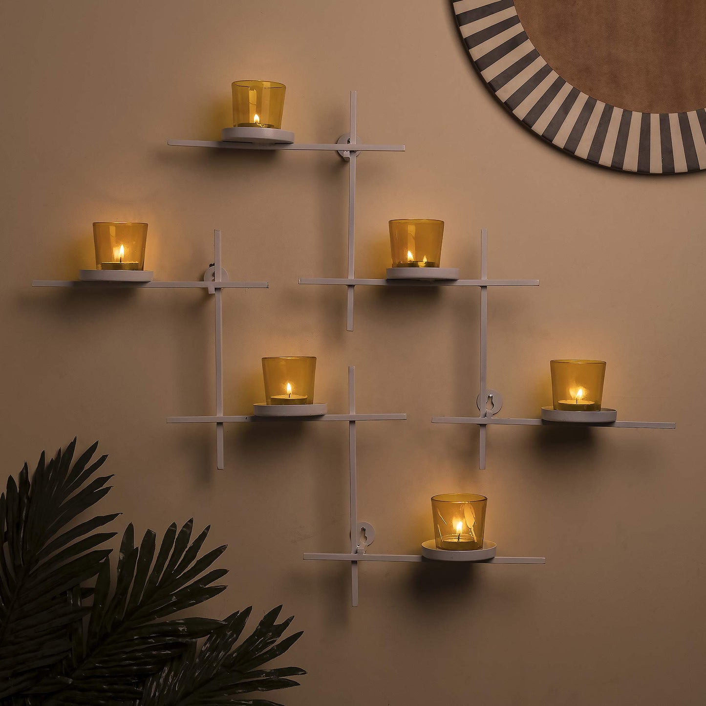 Homesake® White Scorching Ladder with Six Votive, Wall Hanging Candle Tealight Holder, Set of 2