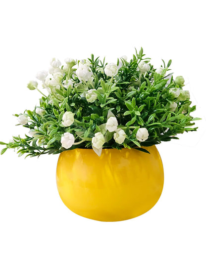 Ice Italian Rose Bunch Artificial faux Decorative Green Flower Plant, Table Centerpieces, Floral Arrangements, Yellow Metal Pot