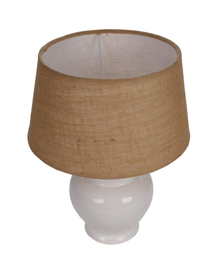 Homesake® Ceramic Pot Shaped Base White Table Lamp with Shade, LED Bulb (Jute)