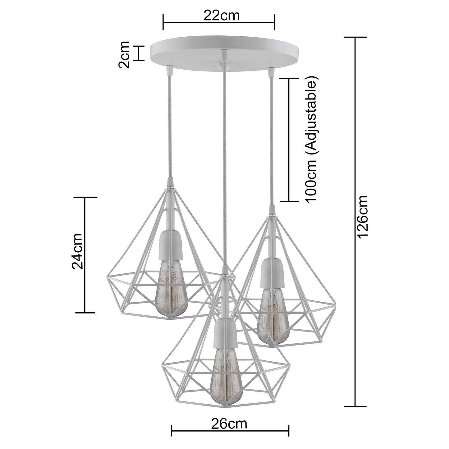 Homesake® 3-lights Round Cluster Chandelier White Diamond Hanging Pendant Light with Braided Cord