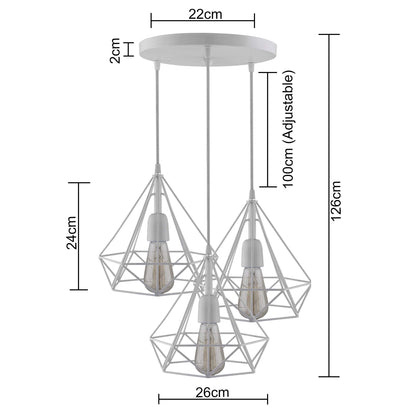 Homesake® 3-lights Round Cluster Chandelier White Diamond Hanging Pendant Light with Braided Cord