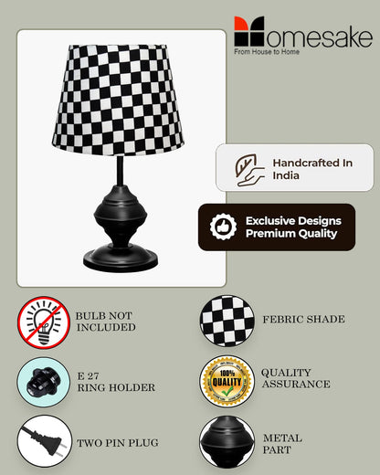 Homesake® Bedside Black Metal Table Lamp With Fabric Shade,Incandescent,E27 Holder,Urn,Desk Lamp,Night Lamp,Office,Nightstand,Table Lamp For Living Room,Study Room,Kids Room,Pleated