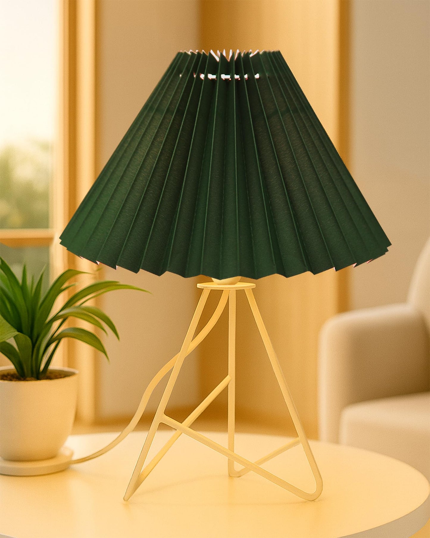 Retro Down to the Wire Metal Table Lamp with Fabric Shade, Bedside Lamp Gift Housewarming Home Living Room, Pleated shade