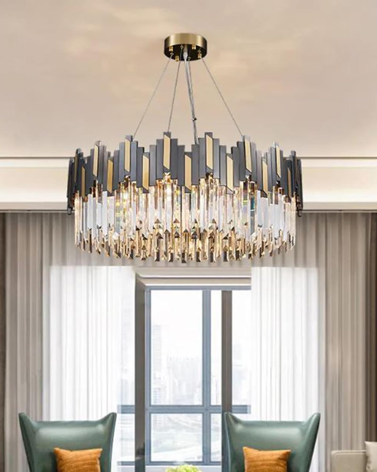 15.7"5 Lights Pendant Light Fixture Crystal Chandelier for Foyer Dining Room, Vintage Ceiling Lighting