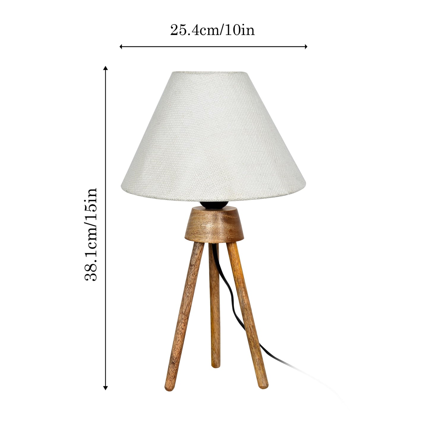 Wood Tripod Small Table Lamps, Rustic Antique Dimmable Bedside Lamp with Linen Lampshade, Nightstand Lamp for Nursery, Bedroom, Kid Room, Living Room,