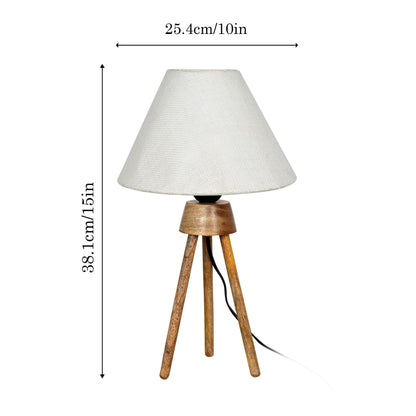 Wood Tripod Small Table Lamps, Rustic Antique Dimmable Bedside Lamp with Linen Lampshade, Nightstand Lamp for Nursery, Bedroom, Kid Room, Living Room,