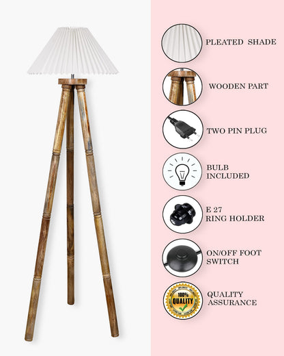 Wood Tripod Floor Lamp, Mid Century Standing Lamp, E27 Lamp Base, With shade Modern Design Floor Reading Lamp for Living Room Bedroom, Study Room and Office