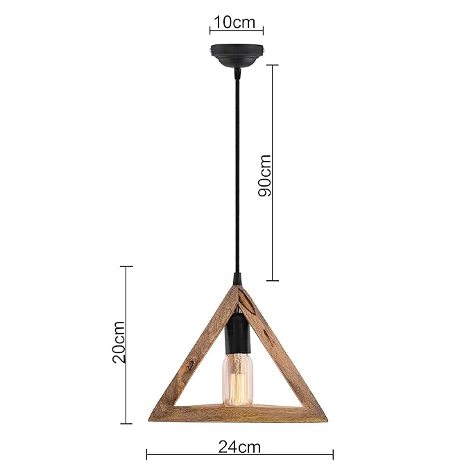 Wooden Triangle Hanging Light with Holder