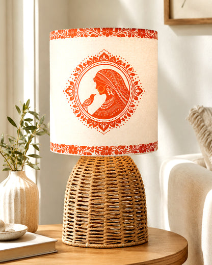 Homesake® Raffia Rattan Table Lamp with Fabric Shade, Small Nightstand Lamp, Natural Wicker Bedside Lamp for Bedroom, Living Room, Study & Home Décor, Livra Collection | E27 Holder