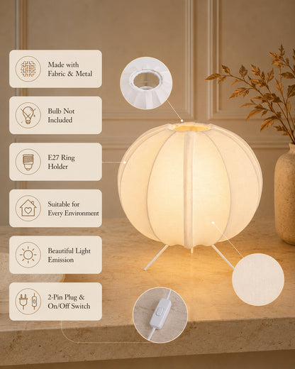 Homesake® Traditional Style Design Living Room Silk Fabric Table Lamp for Home and Hotel Decoration Ball Shade Silk Restaurant Table Lamps White