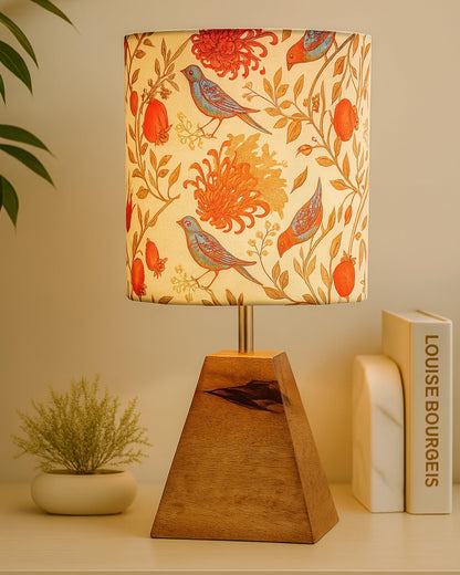 Wood Table Lamp, Modern Base Fabric Lampshade for Home Office Cafe Restaurant, Pyramid