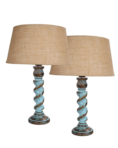 Signature Rustic Table Lamp set of 2, farmhouse Living Room Bedroom House Bedside Nightstand Home Office Reading Light, Rope Distress