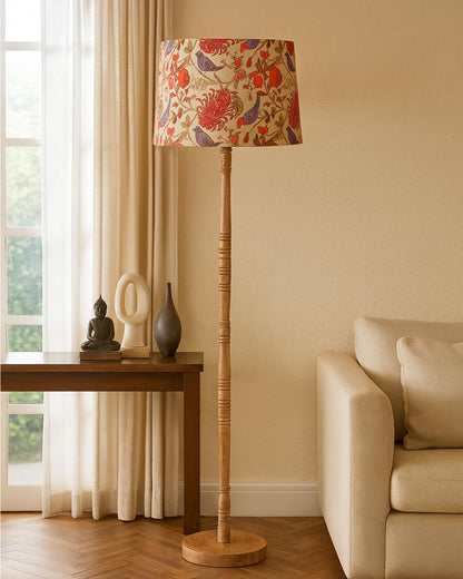 Homesake® Mid Century Modern Floor Lamp for Living Room | Hand turned | Corner Lamp for Living Room, Stand Lamp with Fabric Lampshade for Bedroom, Study Room and Office, (Vine and Flowers)