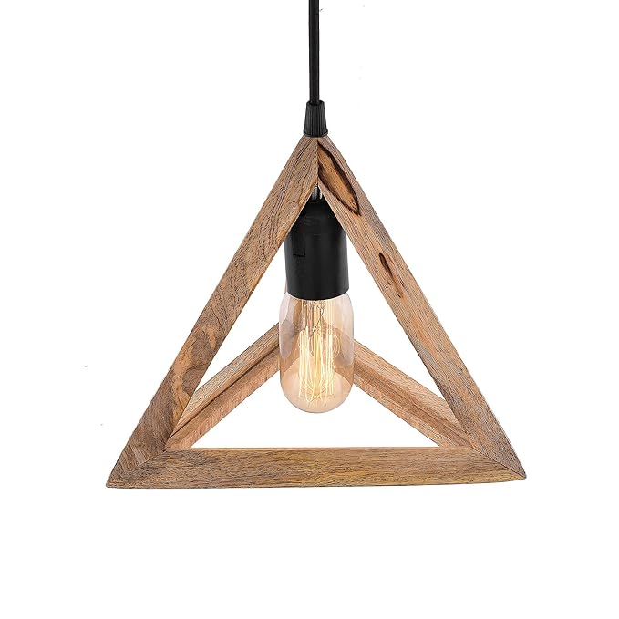 Wooden Triangle Hanging Light with Holder