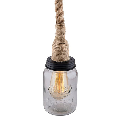 Mason Jar hanging hemp rope light, Edison Vintage lamp, E27 Holder, Decorative, Urban Retro style