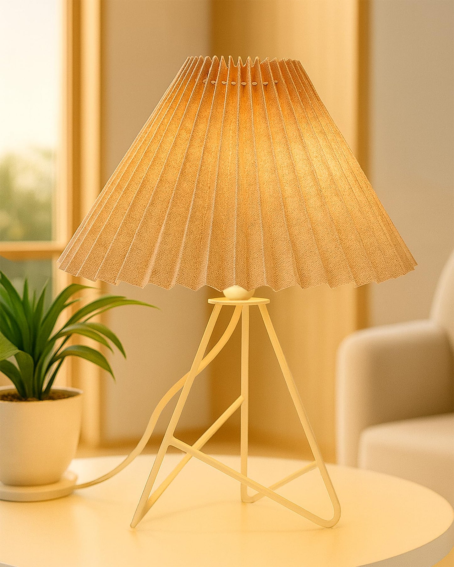 Retro Down to the Wire Metal Table Lamp with Fabric Shade, Bedside Lamp Gift Housewarming Home Living Room, Pleated shade