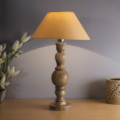 Hand Turned Wood Bubble Bedside Table Lamp, Cone Shade