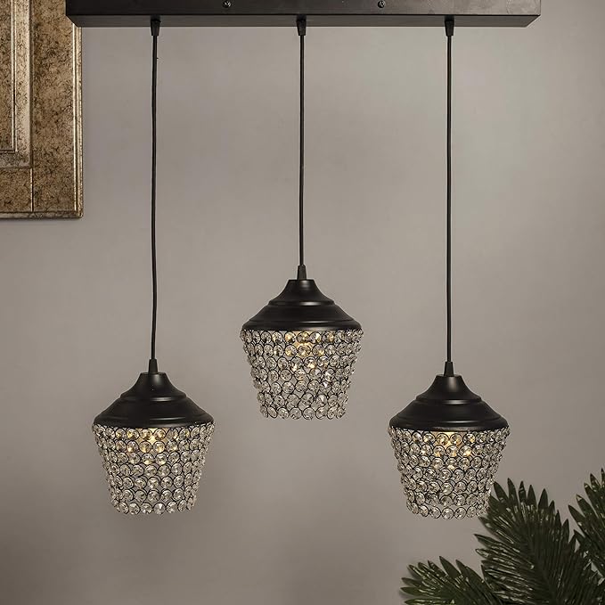 3-lights Linear Cluster Chandelier Crystal lantern hanging Pendant Light, kitchen area and dining room light