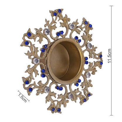 Crystal Floral Vine Tea Light Candle Holders, Decorative Diya for Wedding Coffee Table,Small 4" Dia
