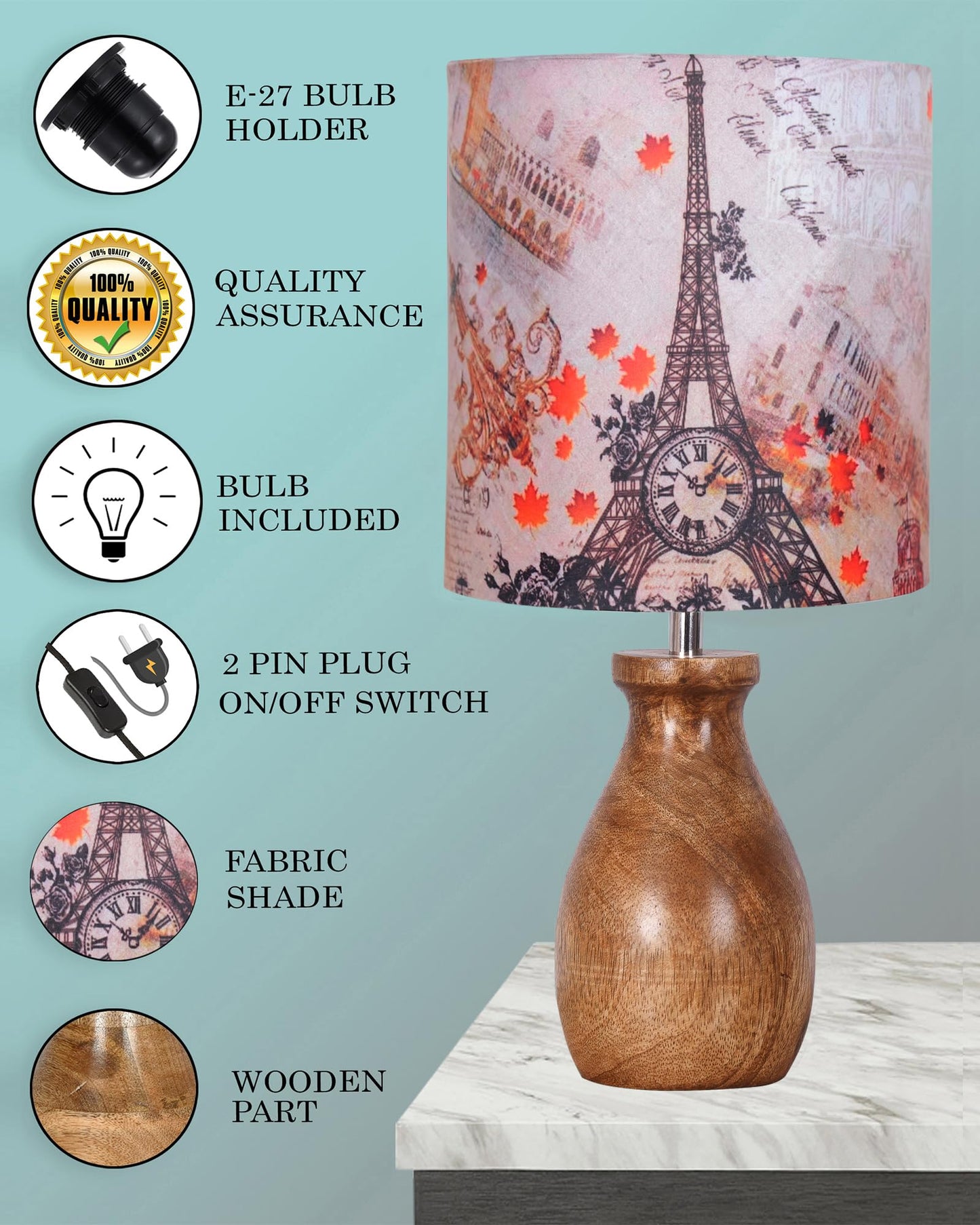 Homesake® Dovel Pot Modern Table Lamp, Wooden Base Modern Fabric Lampshade for Home Office Cafe Restaurant, Dovel Pot, Rabbit