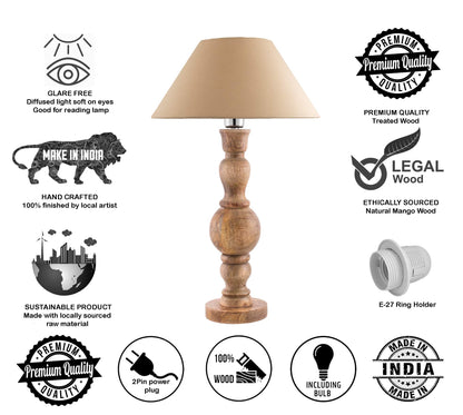 Hand Turned Wood Bubble Bedside Table Lamp, Cone Shade