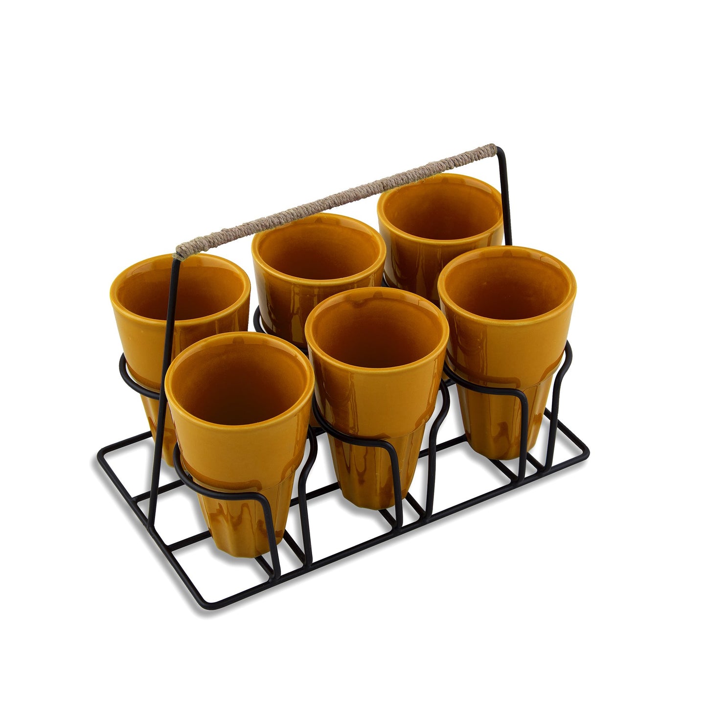 Homesake® Ceramic Chai Glass Set with Metal Stand, 6 Pieces Red Tea Glasses, Coffee, Kitchen, Dining Table & Home Serving, Dishwasher & Microwave Safe Tea Set, Hot & Cold Coffee Cup-120ml