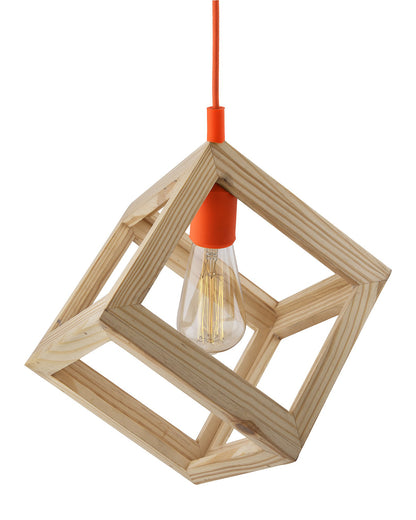 Modern Nordic Wooden Pendant Cube Light, with Silicon Holder, Restaurant Dining Kitchen Hanging Light with Fixture, LED/Filament