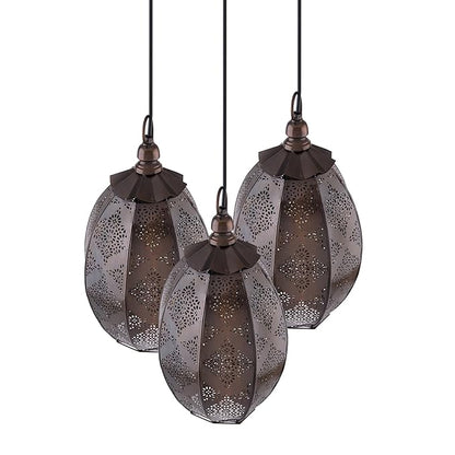 3-Lights Round Cluster Chandelier Ceiling Antique Finish Oval Moroccan Hanging Pendant Light with Braided Cord, URBAN Retro, Nordic Style, LED/Filament Bulb3-Lights c Style, LED/Filament Bulb