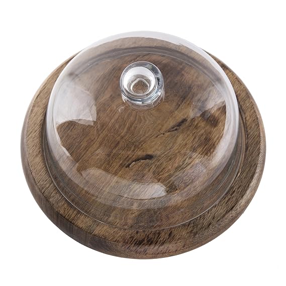 Rustic Flat base cake/cupcake stand with glass dome, cookie/dessert serving platter