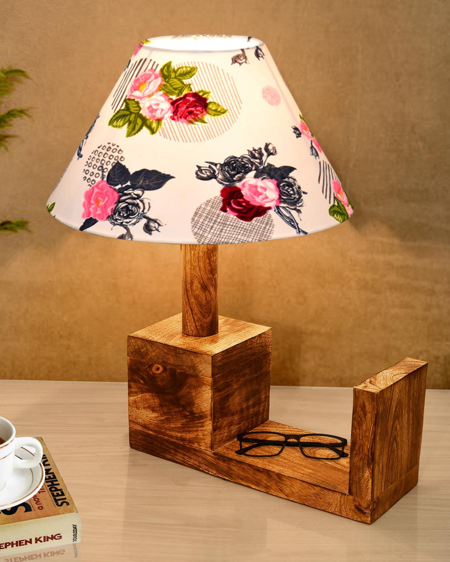 Rustic Book Shelf Table Lamp Bedside Antique Desk Lamps for Living Bedroom Study Night Desk Lamp E27 Holder, Fabric Shade