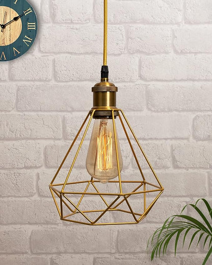 Lighting Golden Metal Cage Lampshade for Pendant Light With Antique handcraft brushed Holders Hanging Lighting Cord Fixture Farmhouse Bedroom Dining Room Decoration