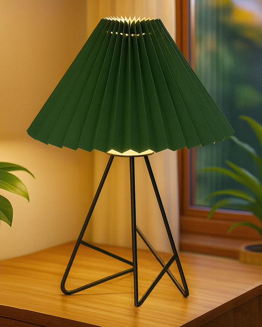 Homesake® Retro Matt Black Table Lamp, Iron Tripod Base, E27 Bulb Holder, Lamps for Bedroom, Bedside, Living Room, Study, Desk, Warm Night Lamp, Light, Pleated Fabricc