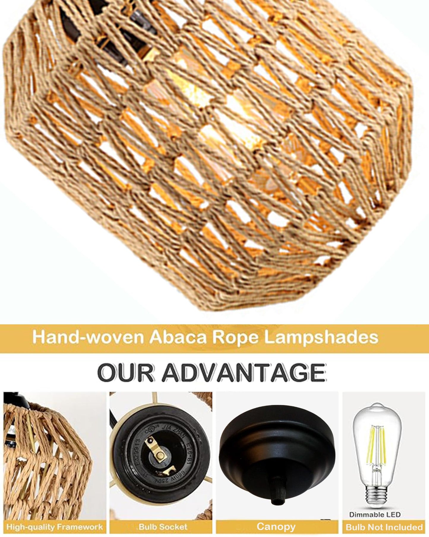 Homesake® Rattan Seagrass Raffia Kauna Paper Grass Wicker Lamp Premium Pendant Light | Livra Hanging Ceiling Lamp Handwoven, Paper Rope Boho Hand-Woven Lampshade for Home Decor, Beige, pumpkin