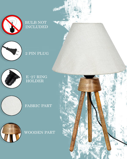 Wood Tripod Small Table Lamps, Rustic Antique Dimmable Bedside Lamp with Linen Lampshade, Nightstand Lamp for Nursery, Bedroom, Kid Room, Living Room,