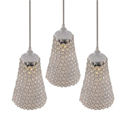 3-lights Linear Cluster Chandelier Crystal Cone Hanging Pendant Light with Braided Cord