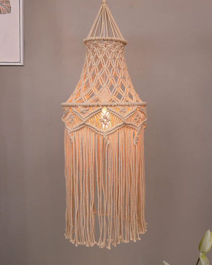 Macrame Lamp Shade Boho Hanging Pendant Light Cover,Handmade Woven Bohemian Decoration Chandelier Shade for Modern Office Bedroom Living Room Nursery Dorm, E27