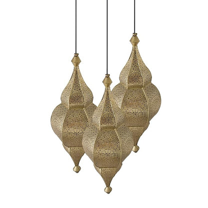 3-Lights Round Cluster Chandelier Ceiling Antique Classic Moroccan Nargis Hanging Pendant Light with Braided Cord, URBAN Retro, Nordic Style, LED/Filament Bulb