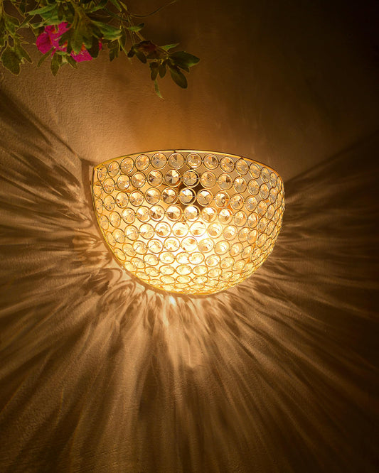Crystal Round Wall Sconce Lamp, Decorative Door Light,Gold and Crystal
