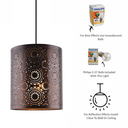 Antique Filgree Hanging Moroccan Ceiling Lamp, Antique Copper Finish Pendant Light Turkish Arabic Fancy Light